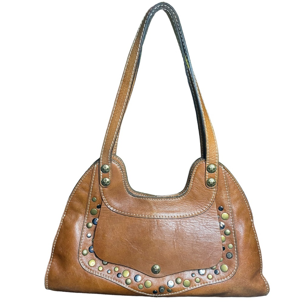 Patricia Nash Ergo Studded Leather Brown Shoulder Bag